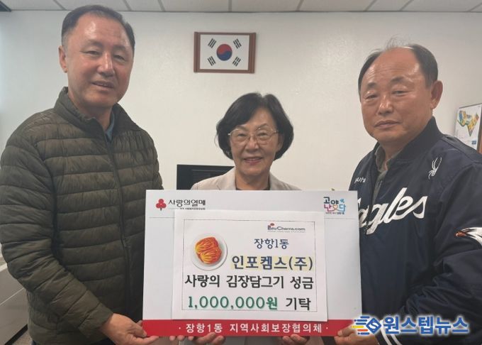고양시 장항1동, ‘인포켐스(주)’에서 김장담그기 행사 후원금 전달