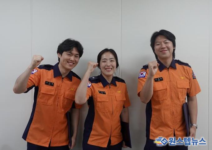 왼쪽부터 당시 출동 구급대원 소방사 서지원, 소방위 김순진, 소방교 이현창