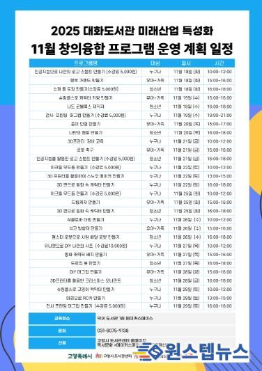 11월‘미래산업 특성화 창의융합 프로그램’안내문