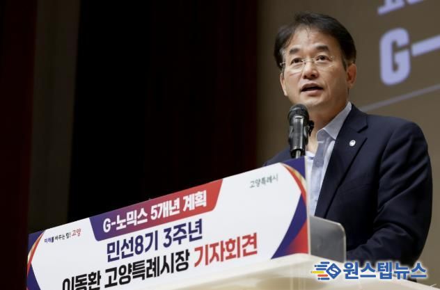 이동환 고양특례시장(민선8기 3주년 기자회견 당시 G-노믹스 5개년 계획에 담긴 ‘페스타노믹스’를 발표했다)