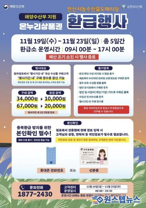 안산시농수산물도매시장 온누리상품권 환급행사 디지털 홍보자료.