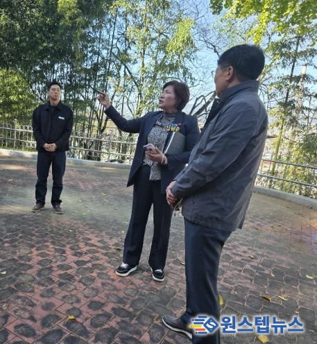 고성군의회 김원순 의원, 남산공원 ‘푸른 쉼터’ 미활용, 벽화 관리 등 현장 점검 실시