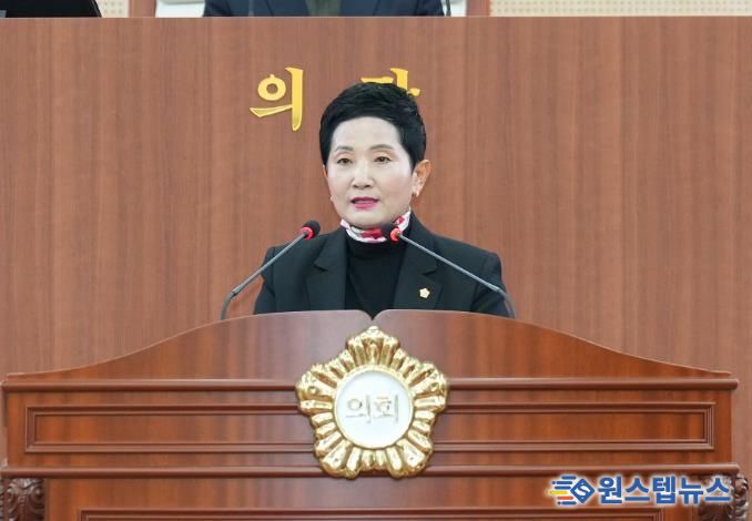 아산시의회 이기애 의원이 5분 자유발언을 하고 있다.