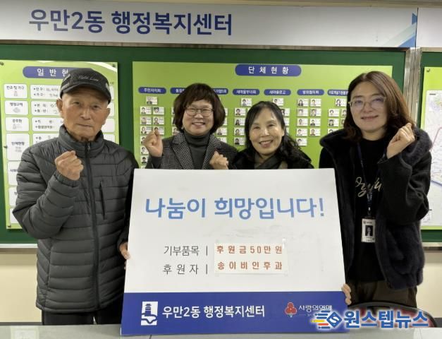 송이비인후과, 수원시 팔달구 우만2동에 관내 취약계층을 위한 후원금 50만원 기부