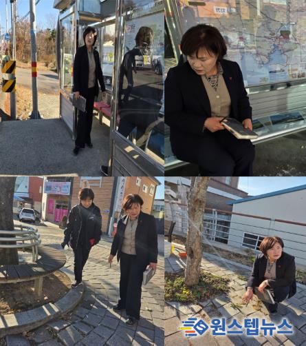 고성군의회 김원순 의원, 고성읍 버스정류장 온열의자·보행환경 긴급 점검