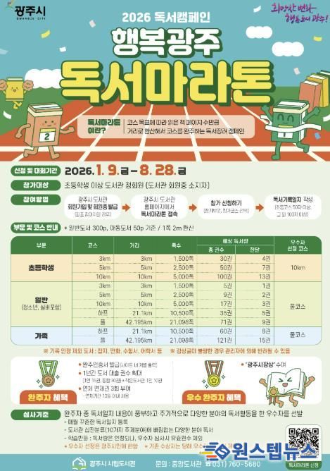 광주시도서관, 2026년 ‘행복 광주 독서 마라톤’ 1월 9일 출발