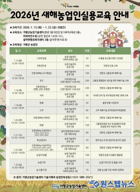 가평군, ‘새해농업인실용교육’ 현장성 강화