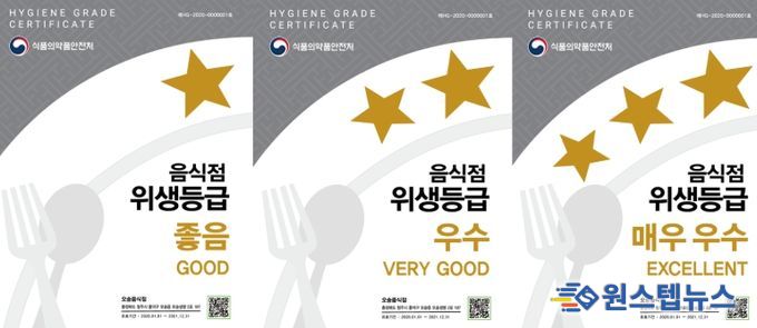 음식점 위생등급제 현판 이미지