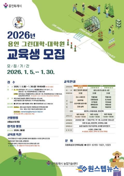 2026 용인그린대학 제20기‧대학원 제11기 교육생 모집 포스터