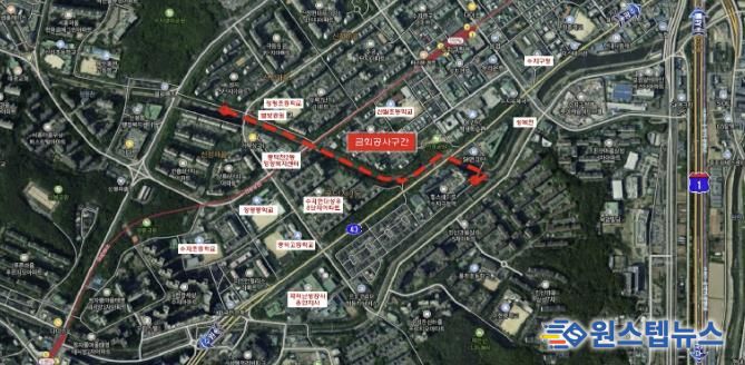 수지구 정평천 일원 산책 정비공사 위치도