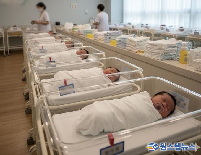 산후조리원에 누워있는 신생아들의 모습(AI 생성 이미지). 부천시는 올해부터 출산지원금 지급 대상을 첫째 자녀부터로 확대한다.
