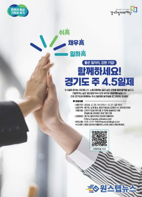 2026년 경기도 주 4.5일제 시범사업 참여기업 모집 포스터.