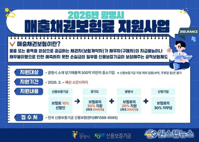 2026년 광명시, 매출채권보험료 지원사업 안내문