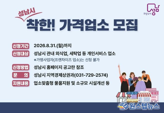 성남시, 착한가격업소 신규 모집