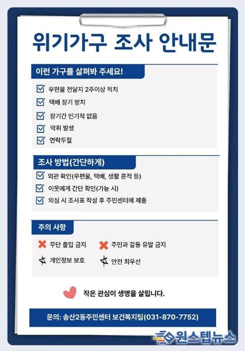 의정부시 송산2동, 취약계층 집중 거주지역 위기가구 발굴‧지원 조사 추진